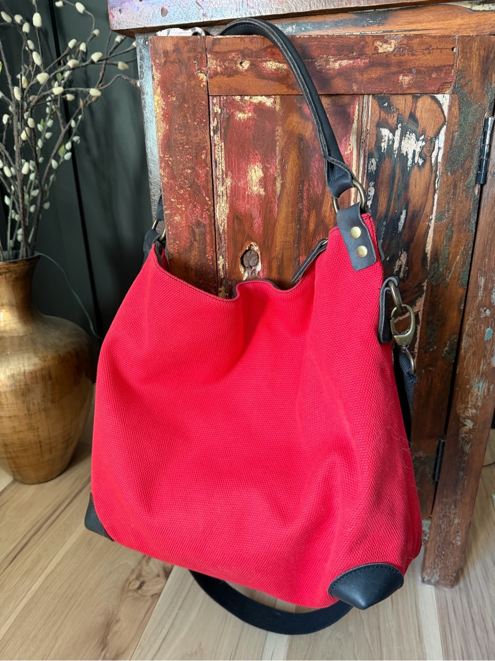 Borse in Pelle Italian Red Canvas Hobo Bag – Made in Italy ❤️